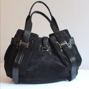 Roger Vivier Roadster Bag in black suede+patent.